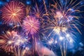 Fireworks display against the backdrop of the night sky, Independence Day celebrations, wallpaper background Royalty Free Stock Photo