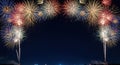 Colorful Fireworks Celebration Frame on Dark Night Sky Royalty Free Stock Photo