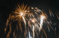 Fireworks display at bonfire 4th of November celebration, Kenilworth Castle, UK. Royalty Free Stock Photo