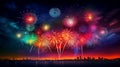 A fireworks display that creates a visual representation of a rainbow, with each color transitioning smoothly into the next Royalty Free Stock Photo