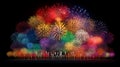 A fireworks display that creates a visual representation of a rainbow, with each color transitioning smoothly into the next Royalty Free Stock Photo