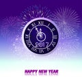 fireworks display for happy new year 2017 with clock Royalty Free Stock Photo