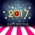 Fireworks display for happy new year 2017 with clock Royalty Free Stock Photo