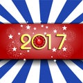 Fireworks display for happy new year 2017 with clock Royalty Free Stock Photo