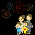 Fireworks display in Japan, Family in yukata, kimo