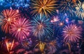 A fireworks display with many different colored fireworks by AI generated image Royalty Free Stock Photo