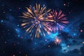 Fireworks display in the night sky Royalty Free Stock Photo