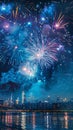 Fireworks display over city skyline at night Royalty Free Stock Photo