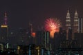 Fireworks display over down town Kuala Lumpur Royalty Free Stock Photo