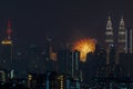 Fireworks display over down town Kuala Lumpur Royalty Free Stock Photo