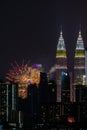 Fireworks display over down town Kuala Lumpur Royalty Free Stock Photo