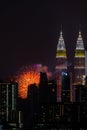 Fireworks display over down town Kuala Lumpur Royalty Free Stock Photo