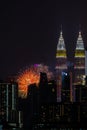 Fireworks display over down town Kuala Lumpur Royalty Free Stock Photo