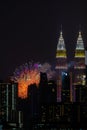 Fireworks display over down town Kuala Lumpur Royalty Free Stock Photo