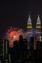 Fireworks display over down town Kuala Lumpur Royalty Free Stock Photo