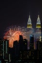 Fireworks display over down town Kuala Lumpur Royalty Free Stock Photo