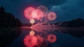 Fireworks Display Over Lake At Night Royalty Free Stock Photo