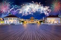 Fireworks display in Sopot at the Molo - pier on Baltic Sea, Poland