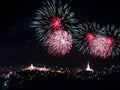 Fireworks displaying over the mountain.Colourful firework fest