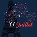 fireworks with eiffel tower to bastille celebration