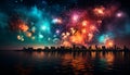 Fireworks explode, illuminating the cityscape in vibrant, multi colored celebration generated by AI Royalty Free Stock Photo