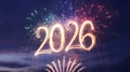 Colorful fireworks form the year 2026 in the night sky during a celebration Royalty Free Stock Photo