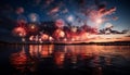 Fireworks explode in vibrant colors, illuminating the night sky generated by AI Royalty Free Stock Photo
