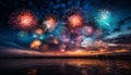 Fireworks explode in vibrant colors, illuminating the summer night sky generated by AI Royalty Free Stock Photo
