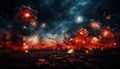 Fireworks exploding in the dark cityscape, illuminating the night sky generated by AI Royalty Free Stock Photo