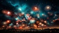 Fireworks exploding in the dark night, illuminating the celebration generated by AI