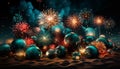 Fireworks exploding in the night, illuminating the dark with vibrant colors generated by AI Royalty Free Stock Photo
