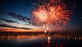 Fireworks exploding in the night, illuminating the vibrant summer sky generated by AI Royalty Free Stock Photo