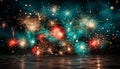 Fireworks exploding in vibrant colors, illuminating the dark night sky generated by AI Royalty Free Stock Photo