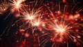 Fireworks exploding in vibrant colors, illuminating the dark night sky generated by AI Royalty Free Stock Photo