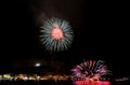 Fireworks explored in the sky at night in sea port of Hakodate,hokkaido,Japan