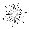 Fireworks Explosion Boom Bomb with Stars Design. Black Icon Illustration Isolated on a White Background. EPS Vector