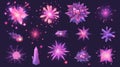 Fireworks explosion frames for videogames, web design or computer. Modern illustration of a purple explosion effect. Royalty Free Stock Photo