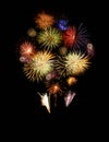 Fireworks explosions on black