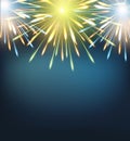 Fireworks explosions blue green on a greeting card to the Happy New Year blank Royalty Free Stock Photo