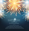 Fireworks explosions blue orange on a greeting card to the Happy New Year Royalty Free Stock Photo