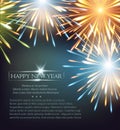 Fireworks explosions frame colors on a greeting card to the Happy New Year Royalty Free Stock Photo