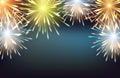 Fireworks explosions frame colors horizontal on a greeting card to the Happy New Year blank Royalty Free Stock Photo