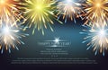 Fireworks explosions frame colors horizontal on a greeting card to the Happy New Year Royalty Free Stock Photo