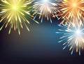 Fireworks explosions the frame on a greeting card to the Happy New Year Royalty Free Stock Photo