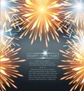 Fireworks explosions frame orange on a greeting card to the Happy New Year Royalty Free Stock Photo