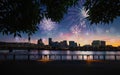 Fireworks exposure of night in Portland celebrating new years eve