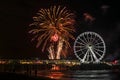 Fireworks with Ferris Wheel at the Beach Royalty Free Stock Photo