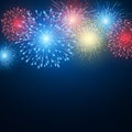 Fireworks. Festival colorful firework. Vector llustration on blue background Royalty Free Stock Photo