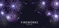 Fireworks Festival. Firecracker beautiful purple burst on the night sky. Vector. Royalty Free Stock Photo