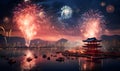 fireworks festival at japan night, ai generative